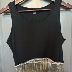 Black Crop Top with Fringe Accents
